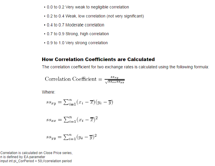 Statistical arbitrage correlation formula