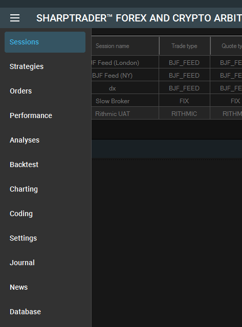 SharpTrader fast feed ticks analyses menu