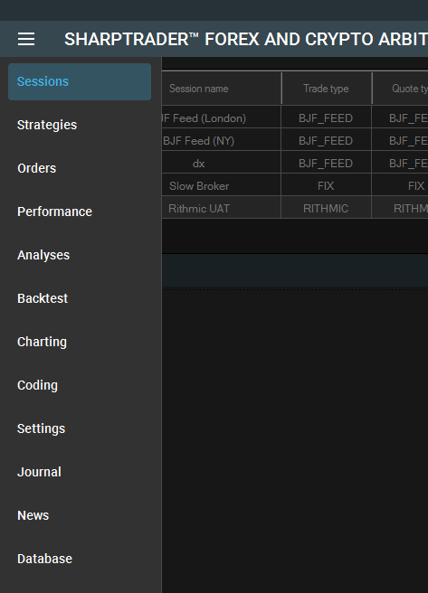 SharpTrader fast feed ticks analyses menu