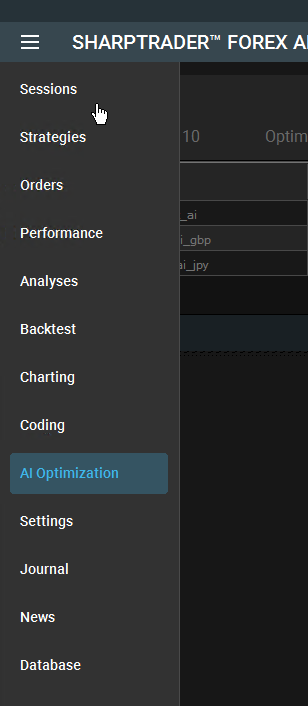 Select AI optimization from SharpTrader menu