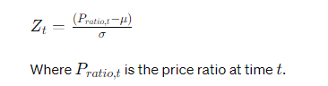 Continuously calculate the Z-score of the current price ratio using the historical mean and standard deviation. 