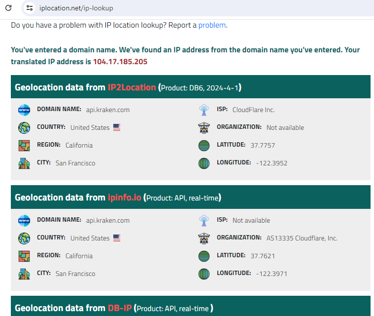 ip geolocation for kraken