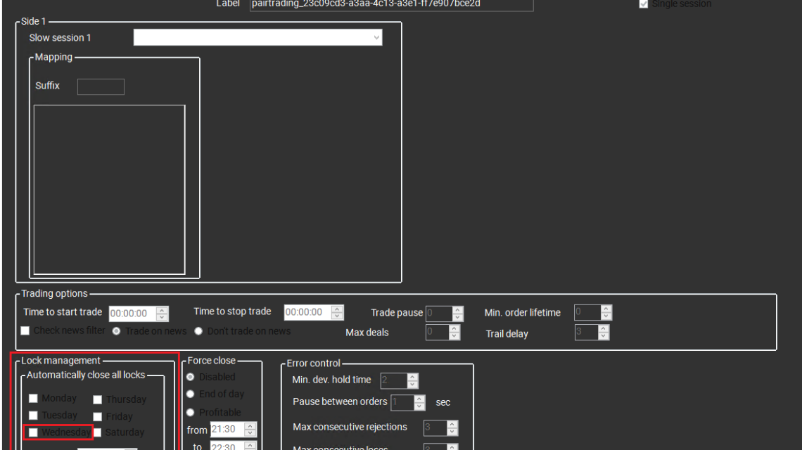 Pairs trading strategy settings