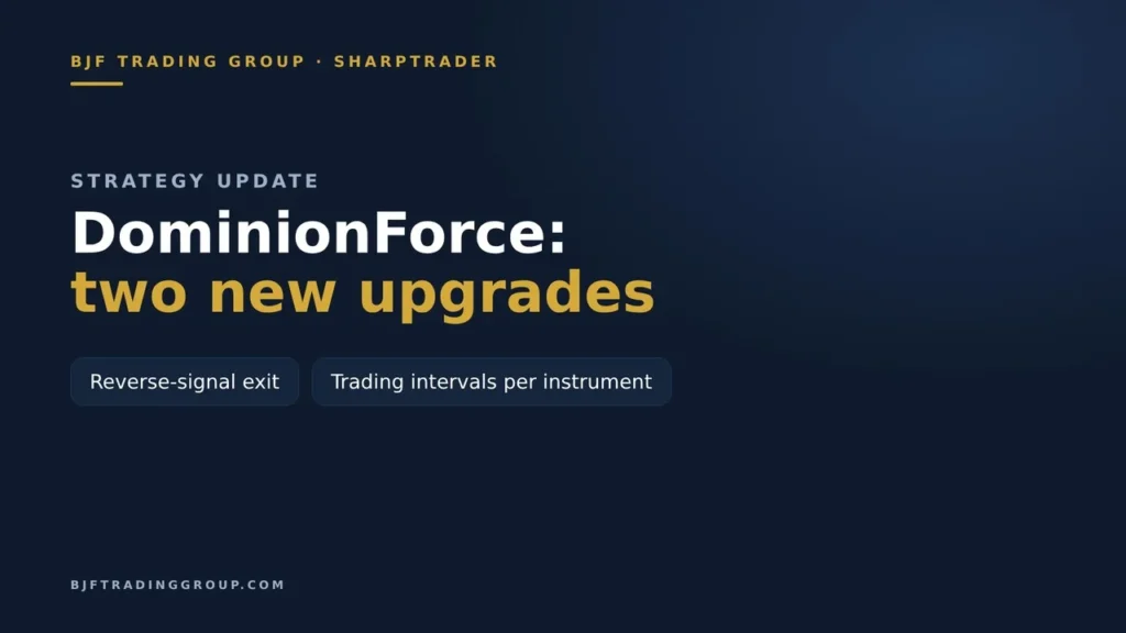 DominionForce update: trading windows per instrument and reverse-signal exit in SharpTrader